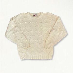 Vintage 80s 90s Checkpoint 3D Textured Chunky Knit Crewneck Sweater Cream